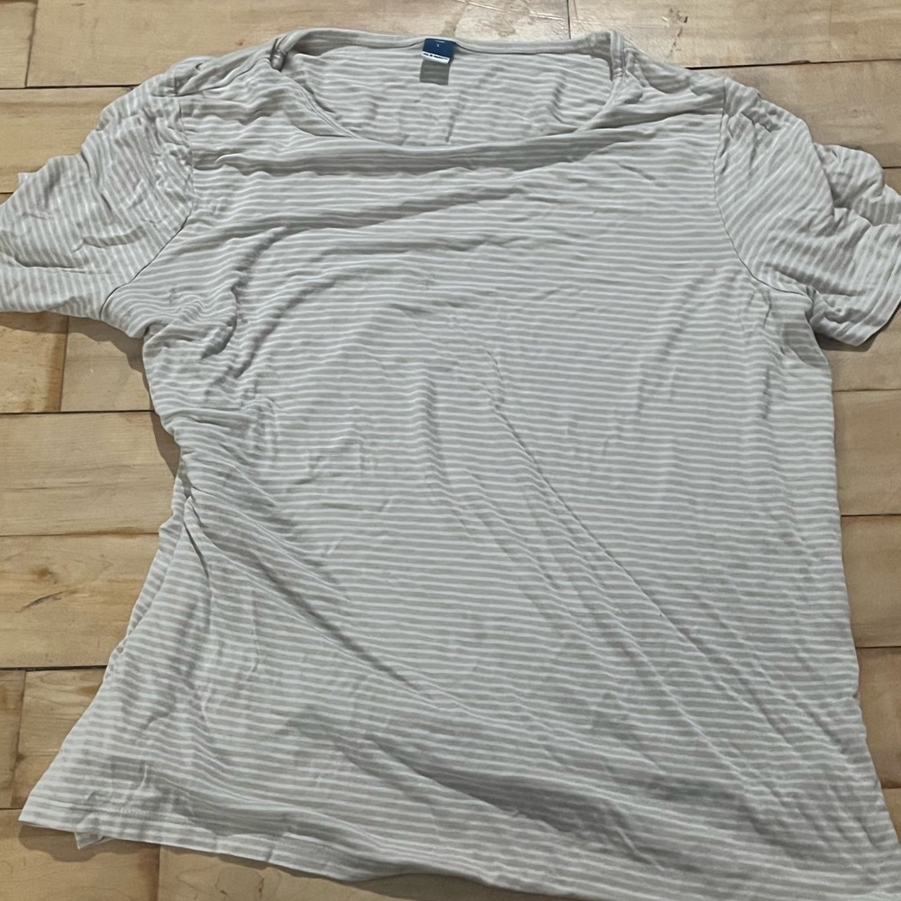 Old Navy Cream and White Striped Shirt